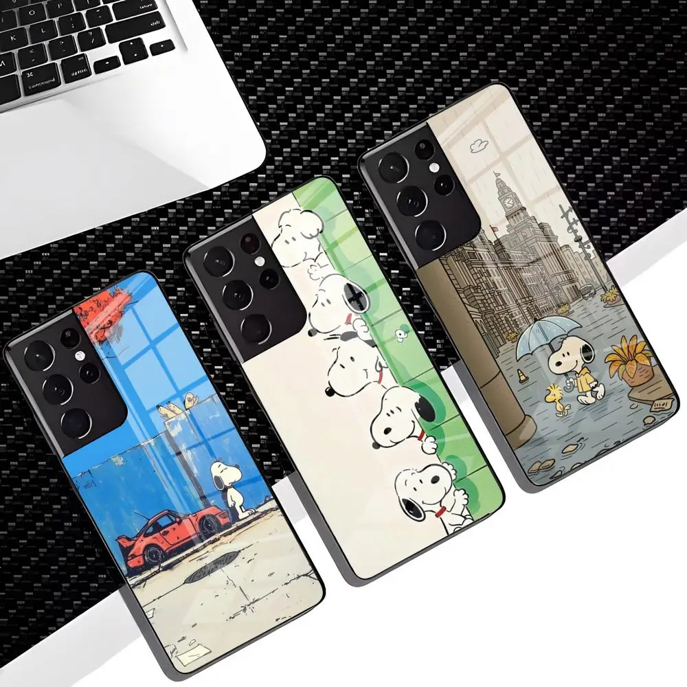 Cartoon S-Snoopy-ES Handyhülle für Samsung S26 S25 Edge S24 S23 S22 S21 S20 Ultra Plus FE Glasabdeckung