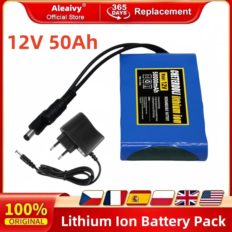 Aleaivy NEW Portable Super 12V 50000mah Battery Rechargeable Lithium Ion Battery Pack Capacity DC 12.6v 50Ah CCTV Cam Monitor +