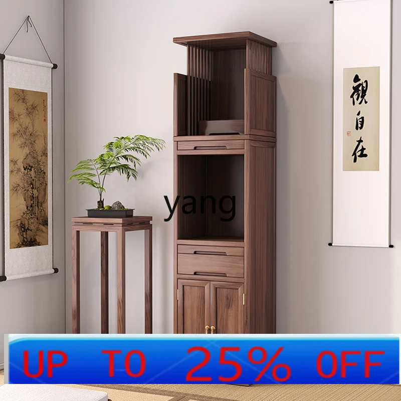 Nowa, dwuwarstwowa szafka świątynna w stylu chińskim z litego drewna z drzwiami, buddyjska niszka świątynna, nowoczesna, prosta szafka domowa.