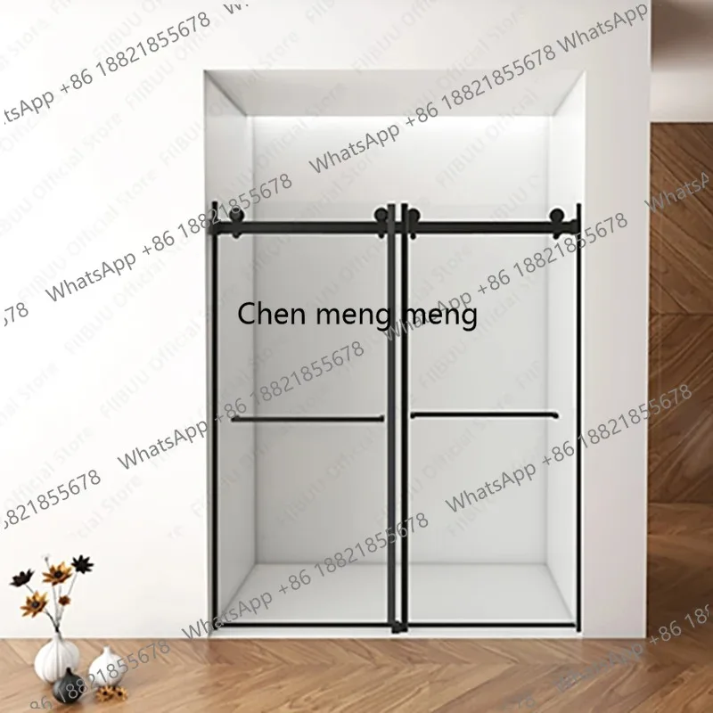 Bathroom Sliding Shower Door Frameless  3/8 Inch Tempered Glass Shower Enclosure Adjustable Width 56-60