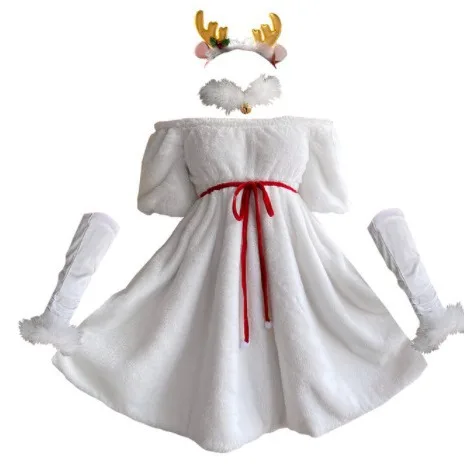 زي عيد الميلاد الأبيض المثير لعام 2022 للنساء البالغات فستان أداء العطلة التأثيري للمناسبات الاحتفالية زي سانتا كلوز