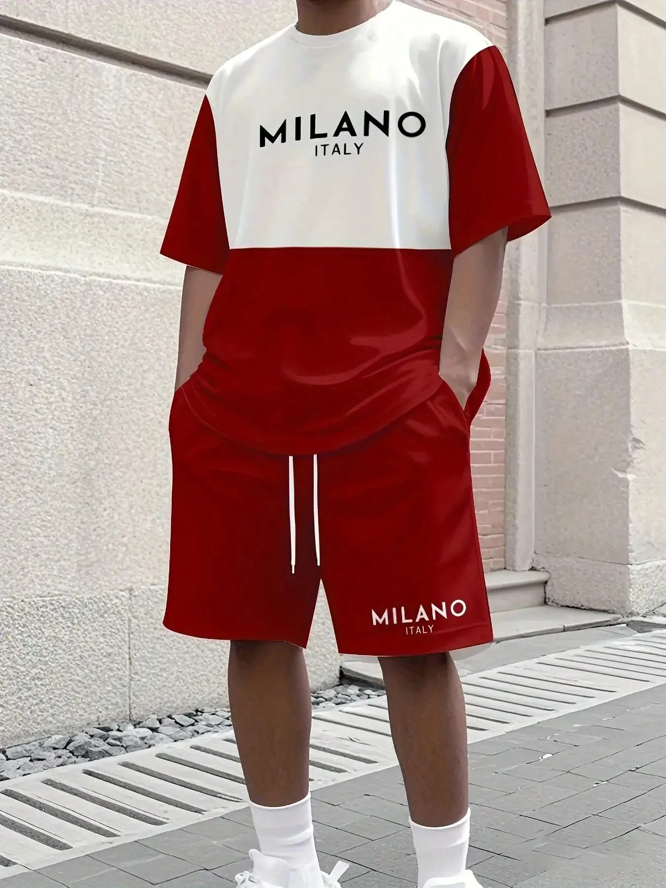 

2026 Summer New Men's Short-Sleeved Set with 3D Letter Pattern Print for Street Casual Fashion Comfortable and Breathable