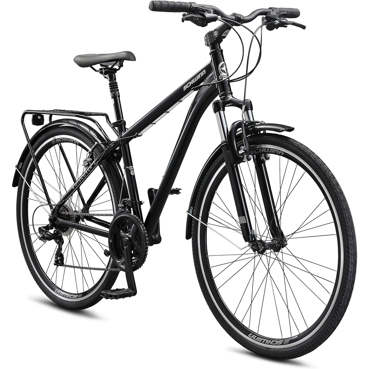 

Schwinn Discover Hybrid Bike, 700c Wheels, 21-Speeds, Step-Through or Step-Over Frame, Front and Rear Fenders, Rear Cargo Rack