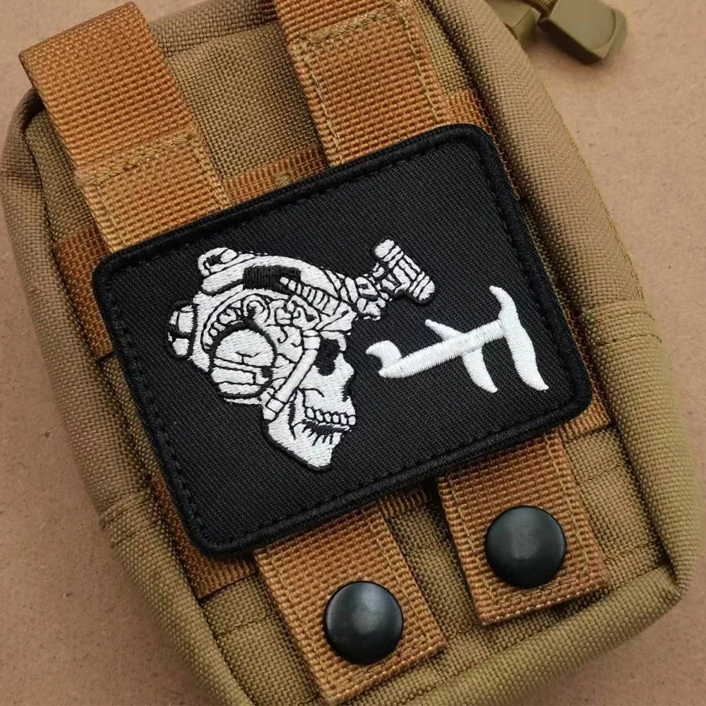 FXTR Tactical Skull Fabric Patch Armed Thorn-Wrapped Design with Numbers Text Hook Loop Backing for Clothing Gear