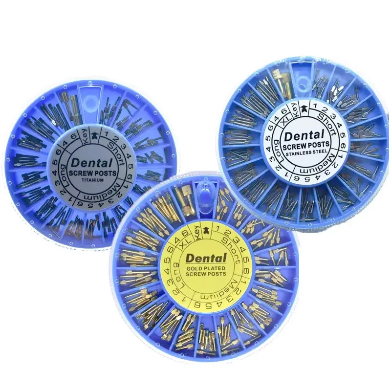 

Dental Screw Posts Stainless Steel Golden Plated Titanium 120pcs/Box 20 Sizes 2 Keys for Dentistry Restoration Tool Supplies