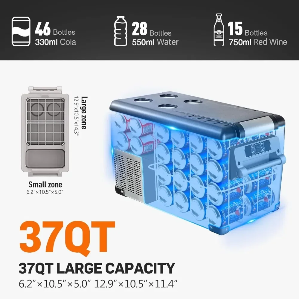 12 Volt Refrigerator, 35Liter(38qt) Car Refrigerator, RV Refrigerator with 12/24V DC and 110-240V AC, Freezer Fridge Cooler