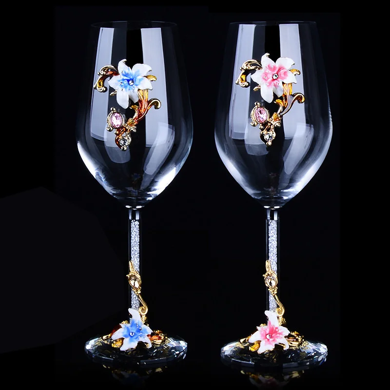 Enamel Color Crystal 470 ML Red Wine Glass Kits Tuba Goblet Wine Glass Newly-married Gift Suit Stylish Vodka High Cup Whiskey