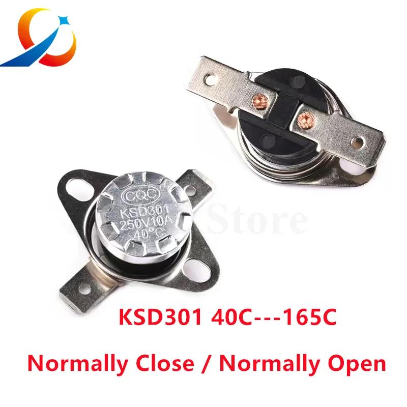 2pcs Bimetal thermostat KSD301 10A Temperature Switch Thermal Control 40~160C Degree Celsius Manual Reset Thermostat 40 65 90 95