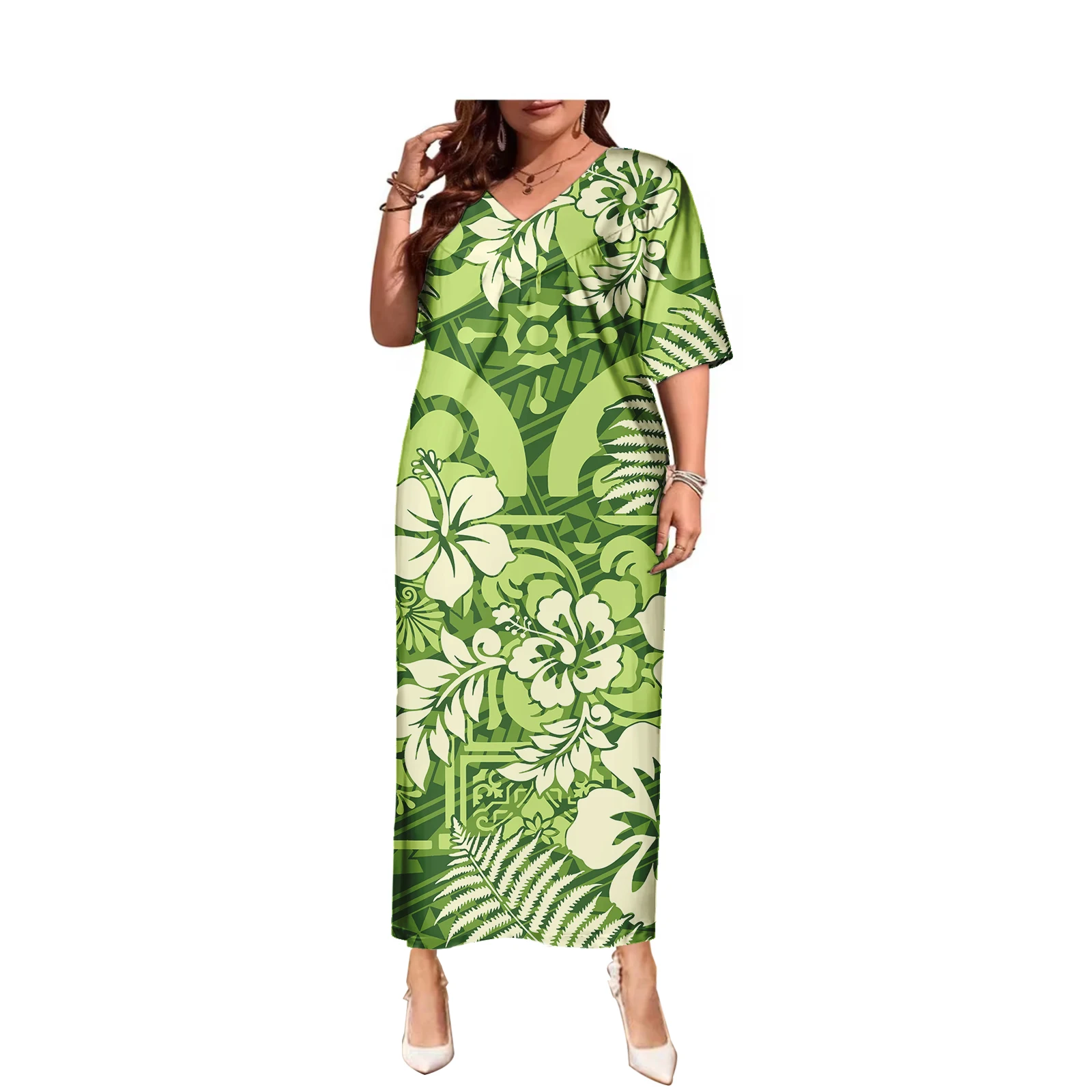 Wholesale Samoan Puletasi Casual Dresses Island Maxi Polynesian Tribal Dress Custom Women's Clothing Plus Size Dress