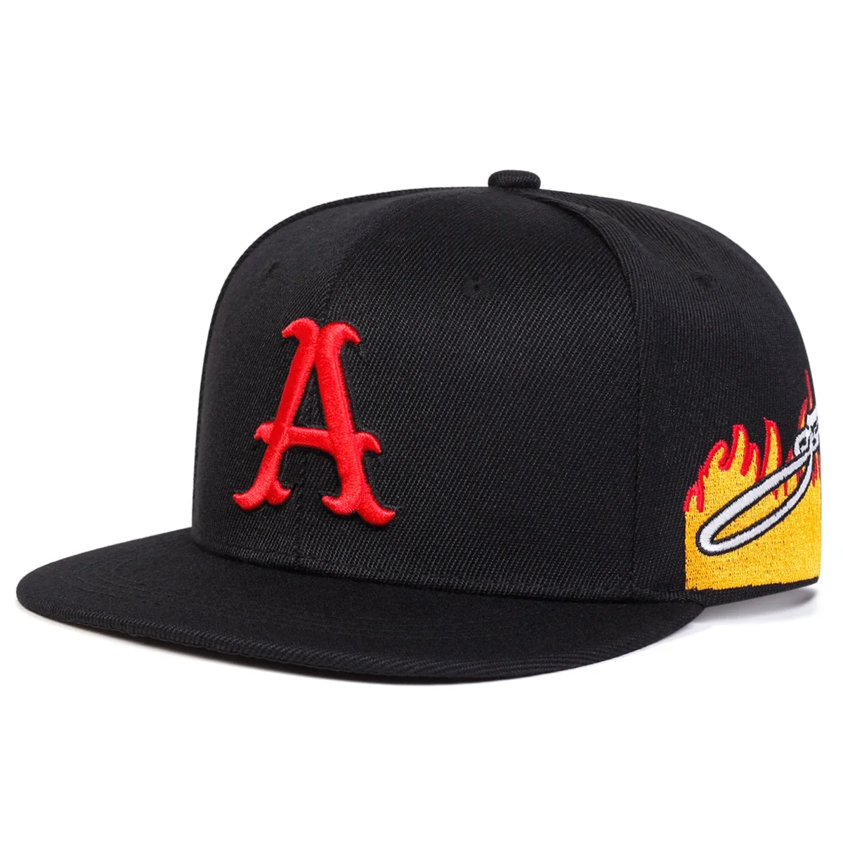 Unisex A Letter Embroidery Side Flame Hip-hop Hats Spring Autumn Adjustable Casual Snapback Baseball Caps Outdoor Sunscreen Hat