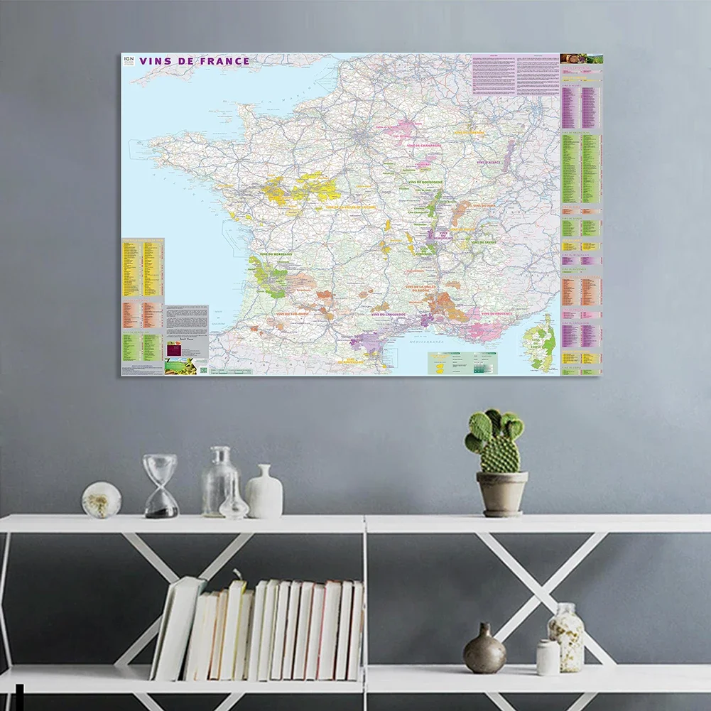 Mapa de distribución de vino de Francia, pintura en lienzo no tejido, póster de Arte de pared, suministros escolares, decoración del hogar, 150x100cm