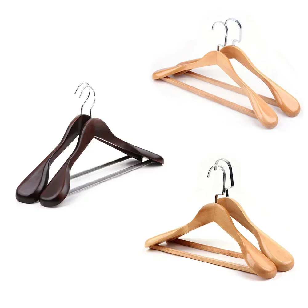 4Pcs Wooden Clothes Hangers,Luxury Wide Shoulder Suits Racks for Bedroom Closet,Wardrobes Organizer with Non Slip Pants Bar