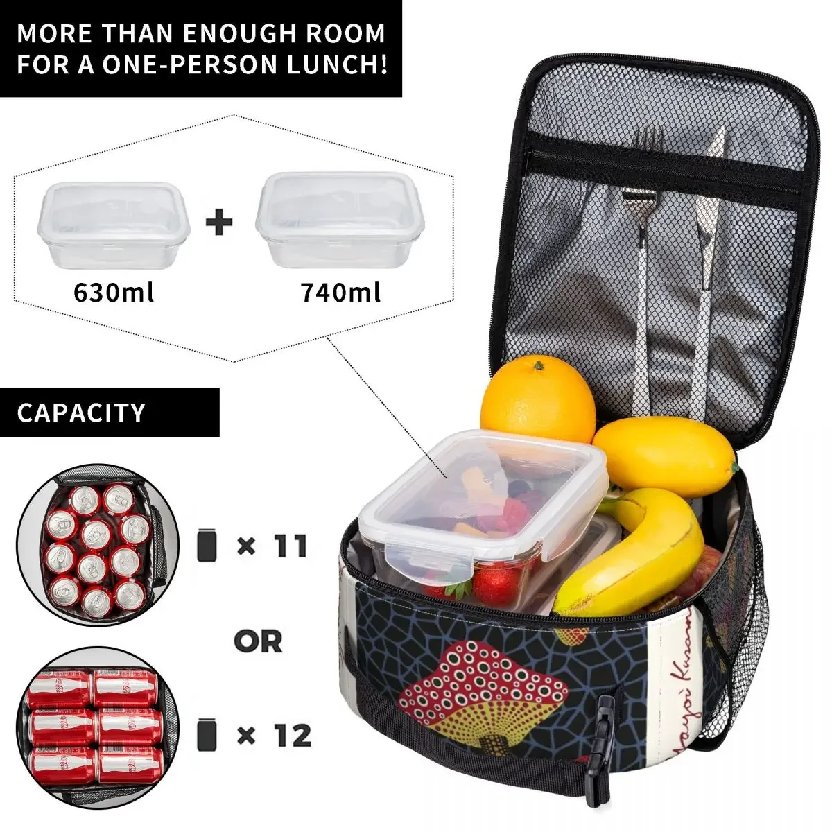 Yayoi Kusama Mushrooms Exhibition Insulated Lunch Bags Storage Food Box Portable Thermal Cooler Lunch Boxes For Travel