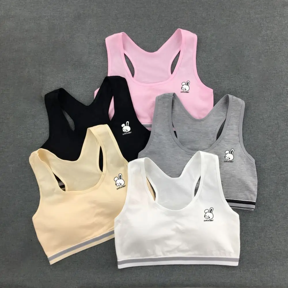 

New Cotton Girls Bra Elastic Wire Free Student Underwear Seamless Breathable Children Bra Daily Wear