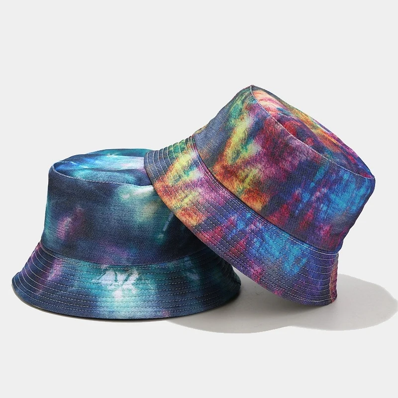 Tie Dye Print Bucket Hat Multicolor Gradient Casual Sun Cap for Women