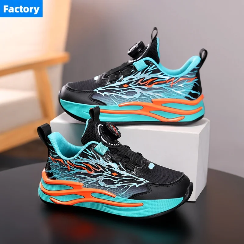 

New Anti-skid Leather Kids Sneakers for Boys Running Walking Lightweight Casual Shoes With Fashion Dragon Pattern Size 31-38