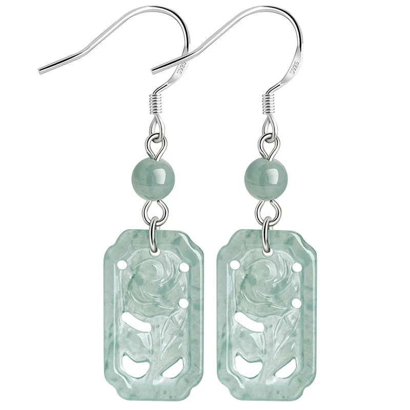 Natural A-grade Jade Blue Water Rose Earrings S925 Silver Inlaid Ice Jadeite Personalized Women\'s Gifts Jewelry Drop Shipping