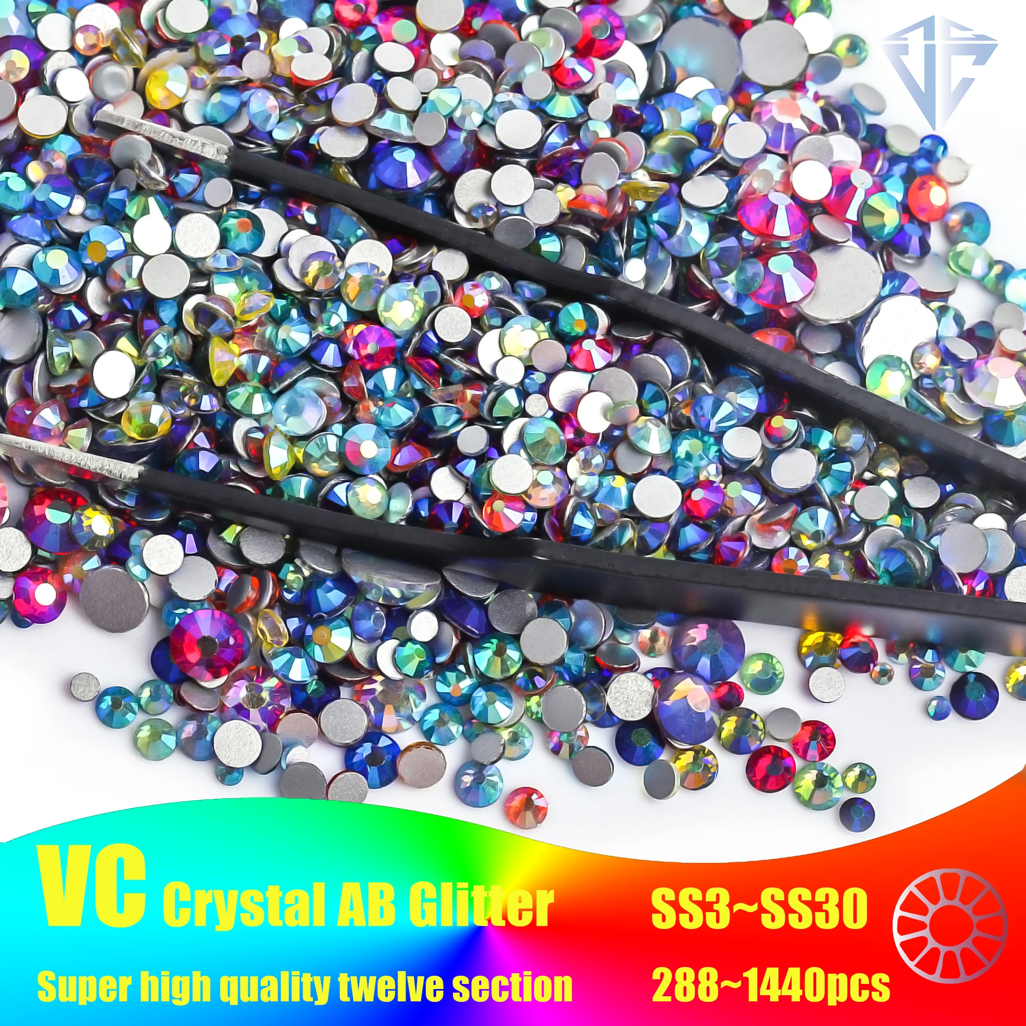 Colorful SS3-SS30 Crystal AB Glitter Rhinestones Nail Art Non Hotfix Rhinestone FlatBack Non Hotfix Strass Nail Art Y2801