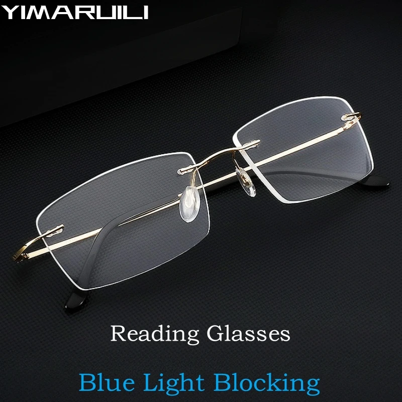 YIMARUILI Ultra-light Business Blue Light Blocking Men's Rimless Reading Glasses High-quality Alloy Square Eyeglasses Women 8171