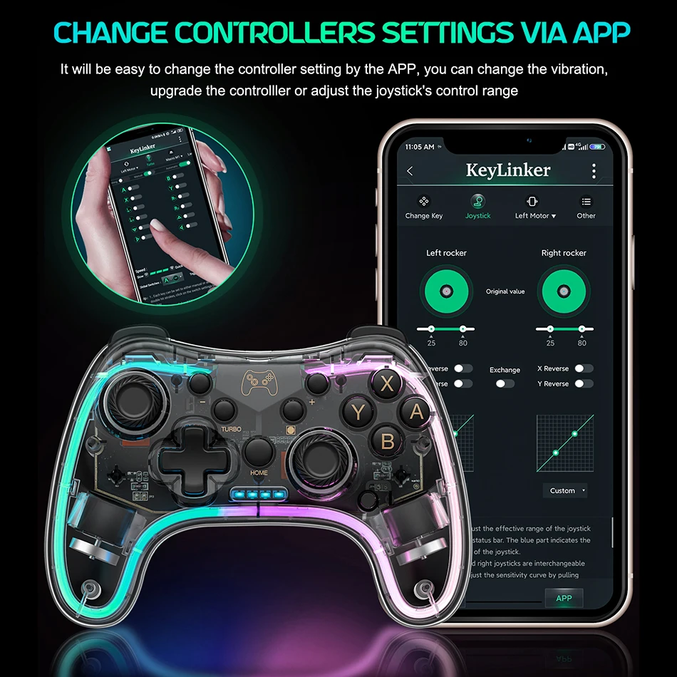 Joy Pad Switch Pro Controller Wireless Compatible With PC/Lite/OLEDAdjustable LED By APP