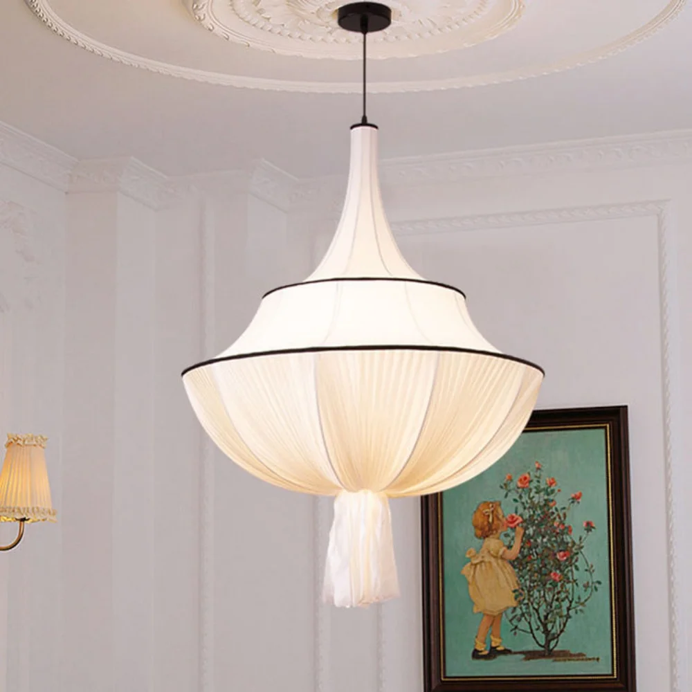 Medieval Chandelier French Fabric Pendant Light Dining Chandelier large-scale Ceiling Hanging Lamp for Living Room Bedroom