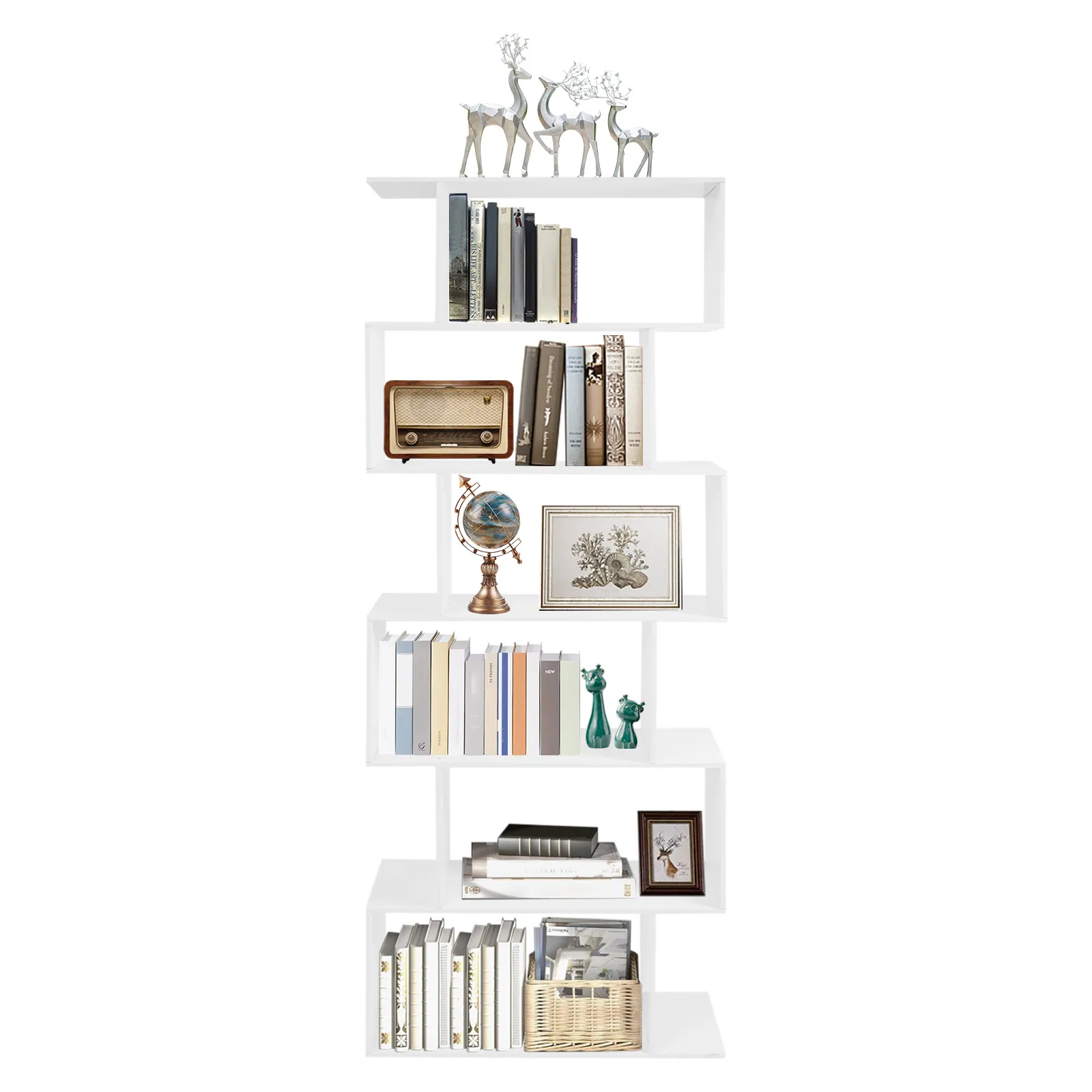 

Bookshelf Modern 6 Tier Etagere Bookcase S-Shaped Freestanding Tall Bookshelves Display Shelf for Apartment,Store & Office