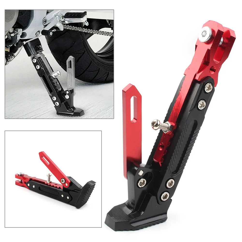 Red Stainless steel Motorcycle Non-slip Adjustable Kickstand Foot Side Support Stand