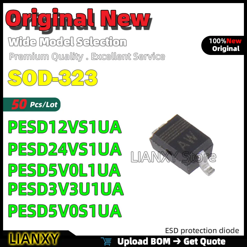 50pcs SOD-323 PESD12VS1UA PESD24VS1UA PESD5V0L1UA PESD3V3U1UA PESD5V0S1UA ESD protection diode New Original