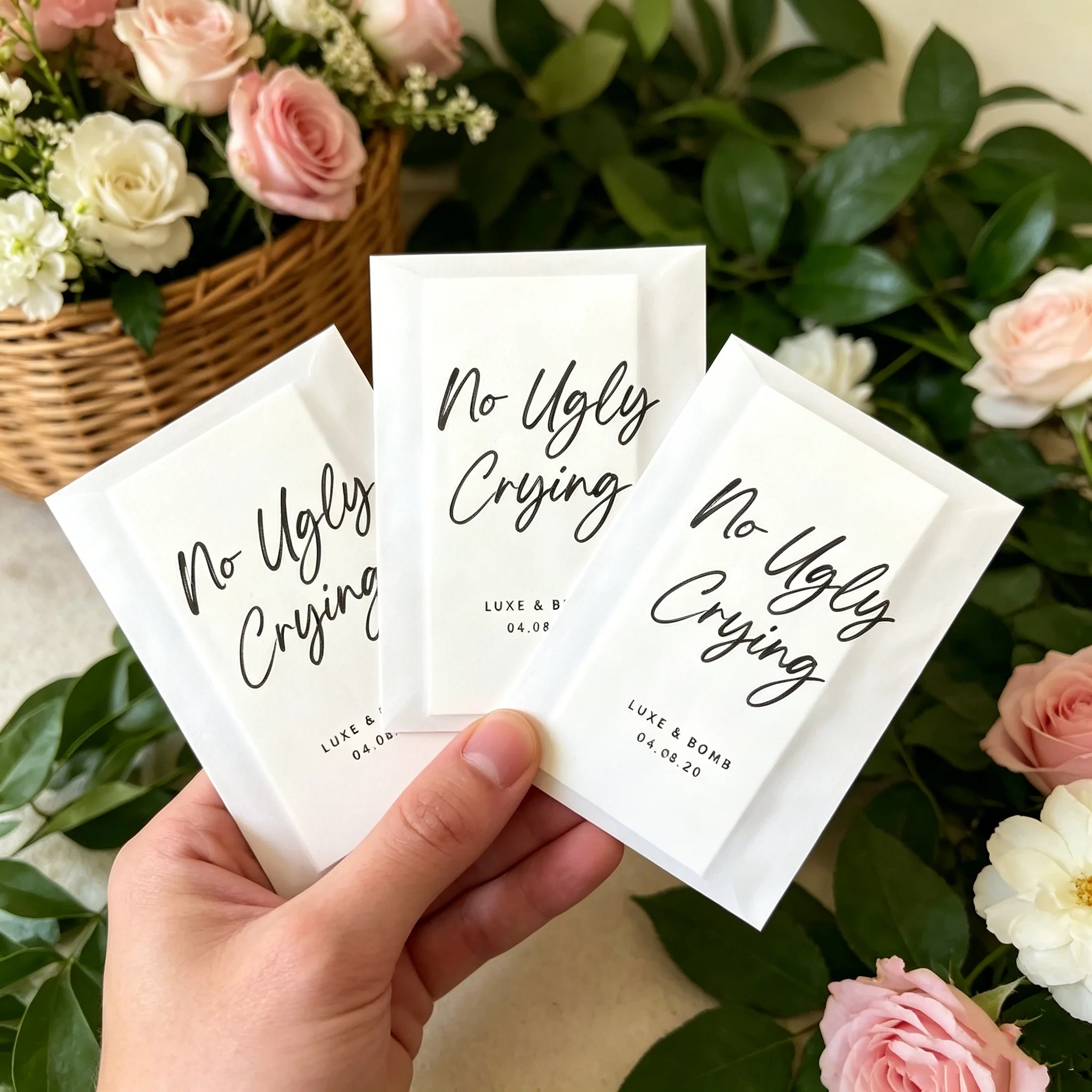 Floral Decor Wedding Tissue Pouches Custom Print Happy Tears Tissue Packs Wedding Guest Gifts Party Supplies