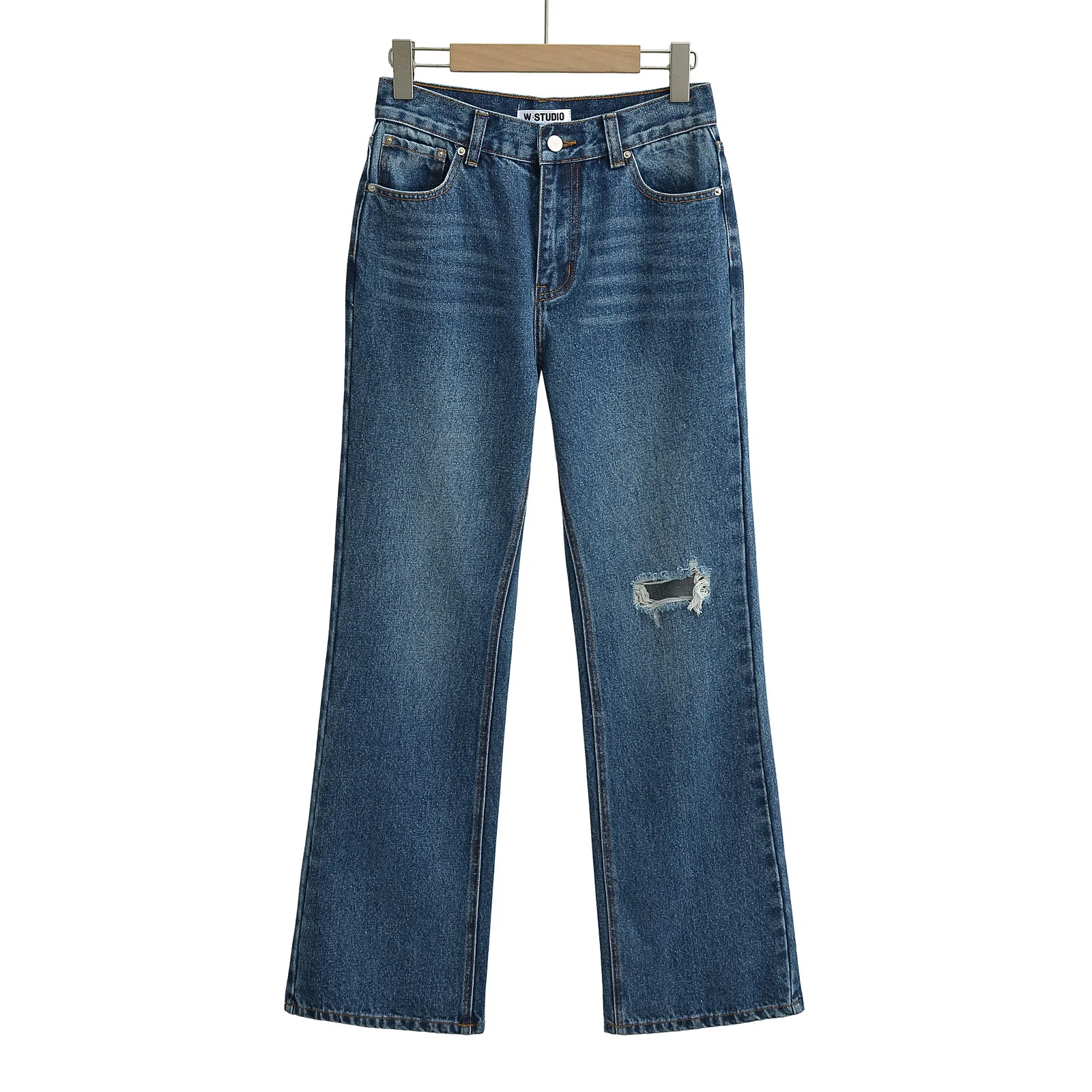 Trendy Distressed Loose Fit Long Legs Flare Denim Pants Summer Stretchy