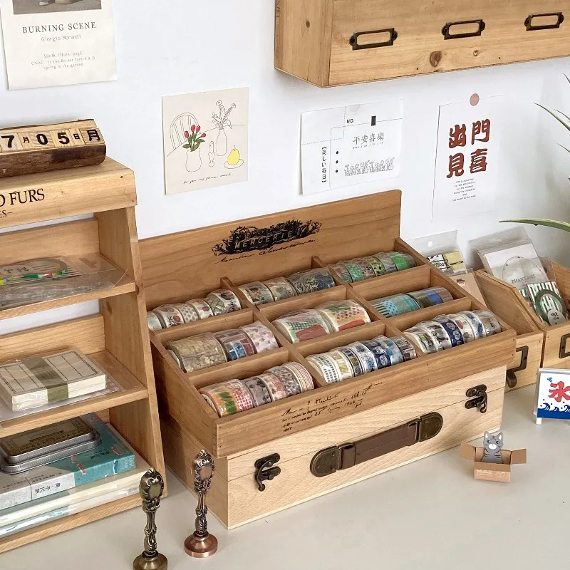 

Vintage Wood Stationery Organizer Retail Display Stand for Stationery Shop Craft Market Storage Rack Desktop Book Storage