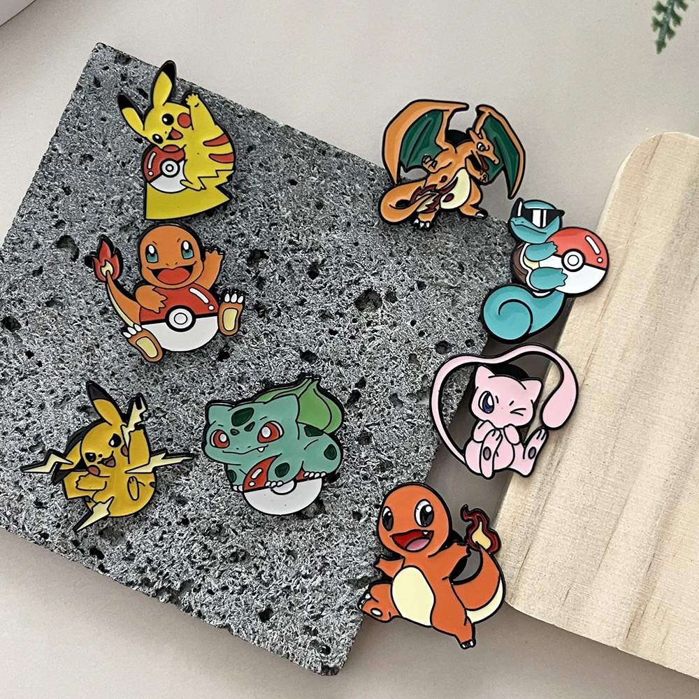 8pcs Pokemon Enamel Pins Set Cute Pikachu Brooches Cartoon Anime Series Lovely Collectible Badges for Fans Birthday Gifts