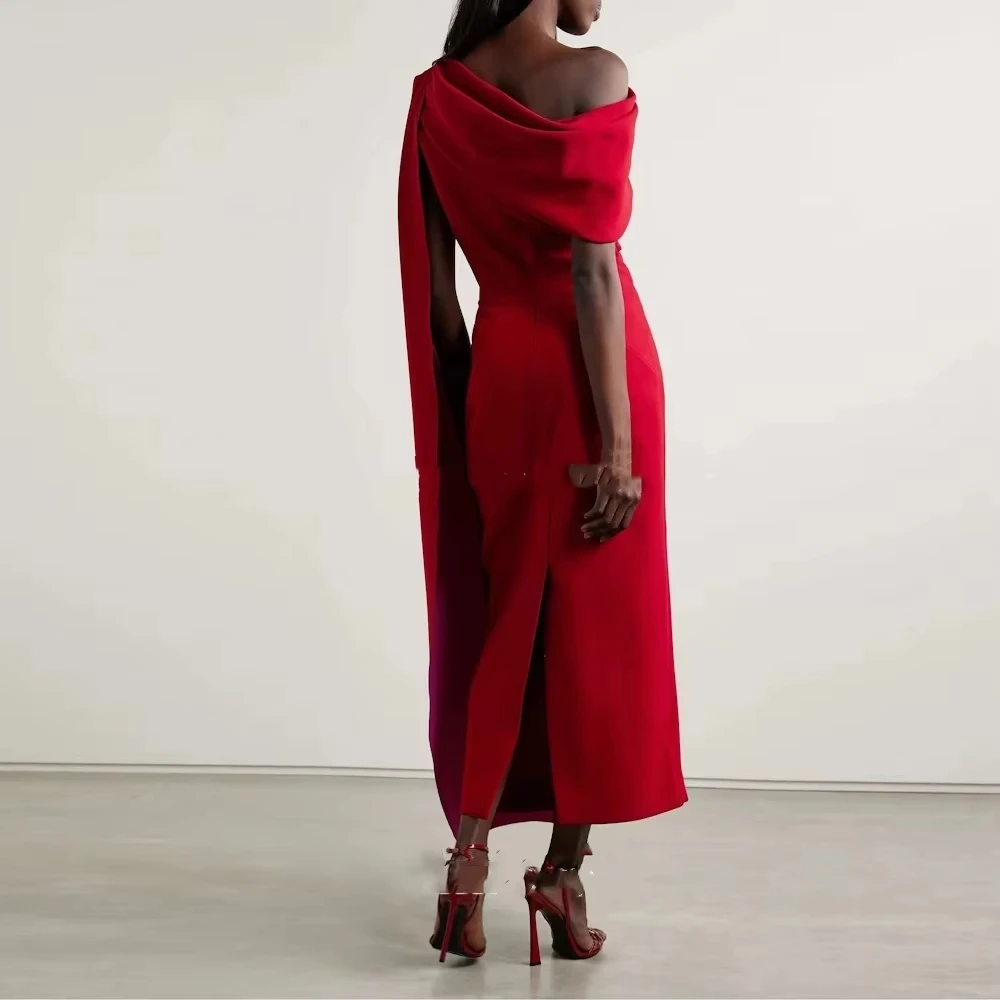 Women's Red Evening Dresses Satin One Shoulder Party Dresses 2025 Backless Mermaid Side Straps With Long Ribbons Customized image 2