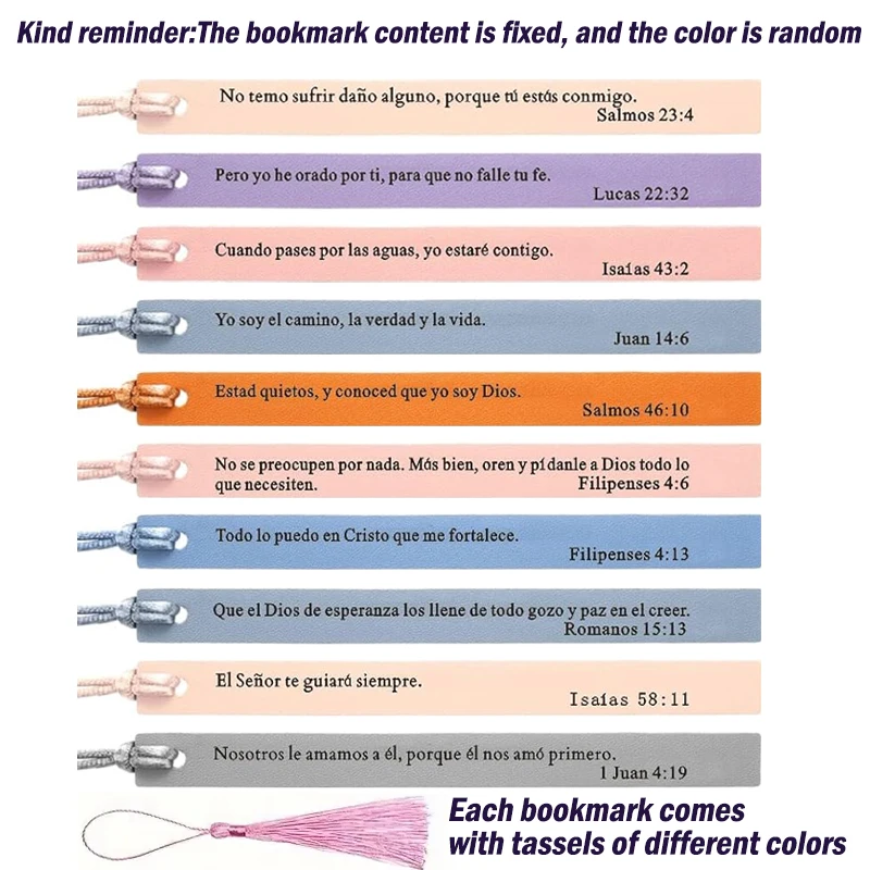 10 قطع من علامات الكتاب المقدس الجلدية الإسبانية للنساء، علامات الكتاب المقدس Separadores De Biblia En Españo باللغة الإسبانية الدينية #5