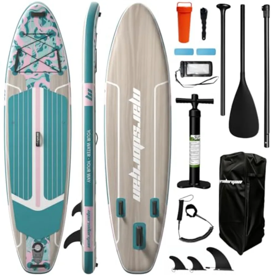 

11ft Inflatable Stand Up Paddle Board for fishing surfing camping; wood grain finish ultra lightweight; 430lb capacity; include