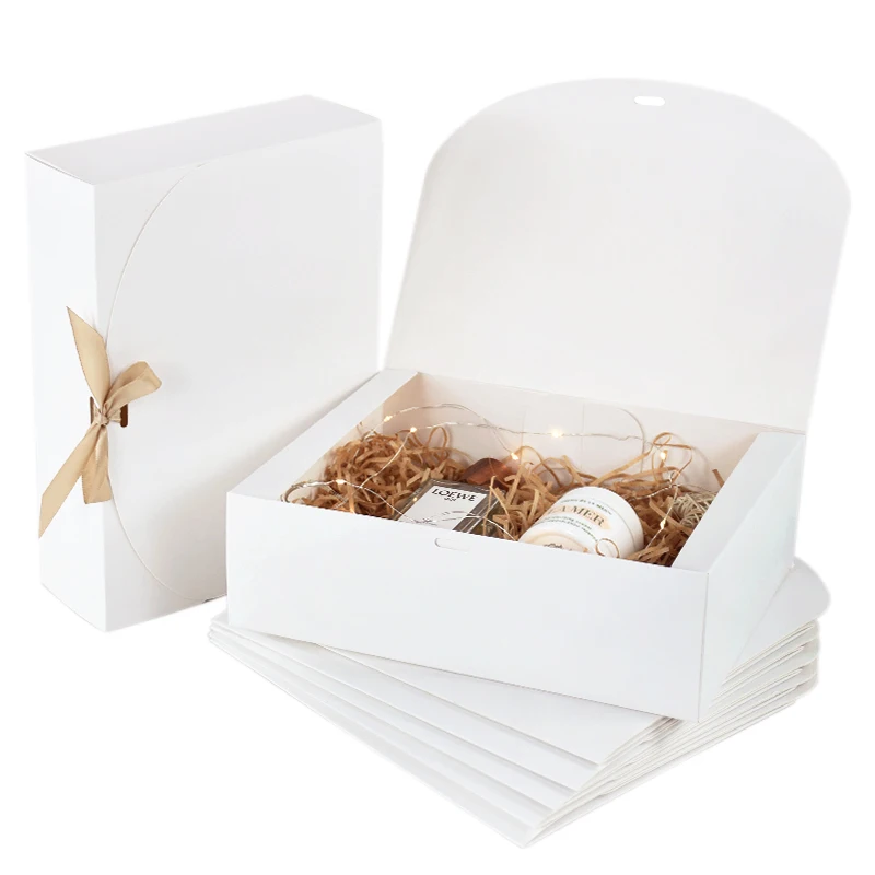 3pcs Large White Gift Box with Ribbon Wedding Bridesmaid Gift Packaging Box Birthday Party Favors Candy Cookie Storage Christmas