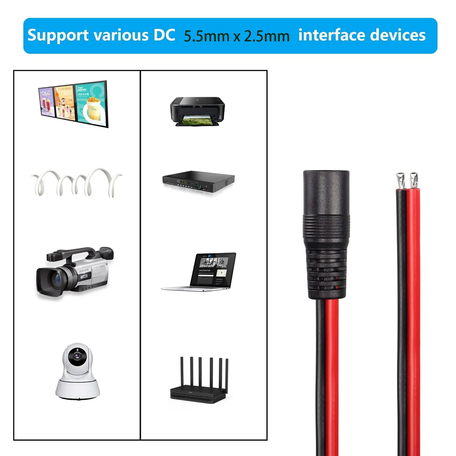 2 шт., кабель питания для камеры видеонаблюдения, 5,5x2,5 мм