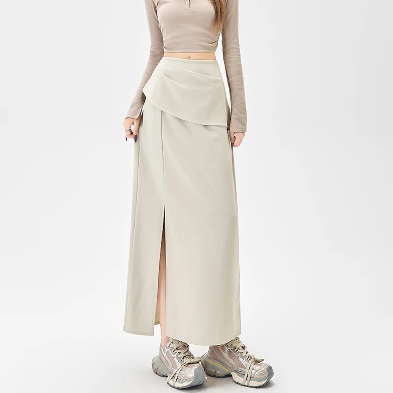 Autunno a vita alta elegante irregolare delle donne A-line Wrap Gonne 2025 nuovo ufficio coreano Split casual allentato gonne lunghe femminile