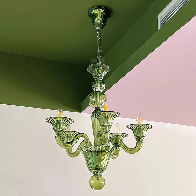 

Glass LED Chandelier Luxury Full Spectrum Tricolor Pendant Lamp Bedroom Living Room Ceiling Light Home Ceilings Lighting Lamps