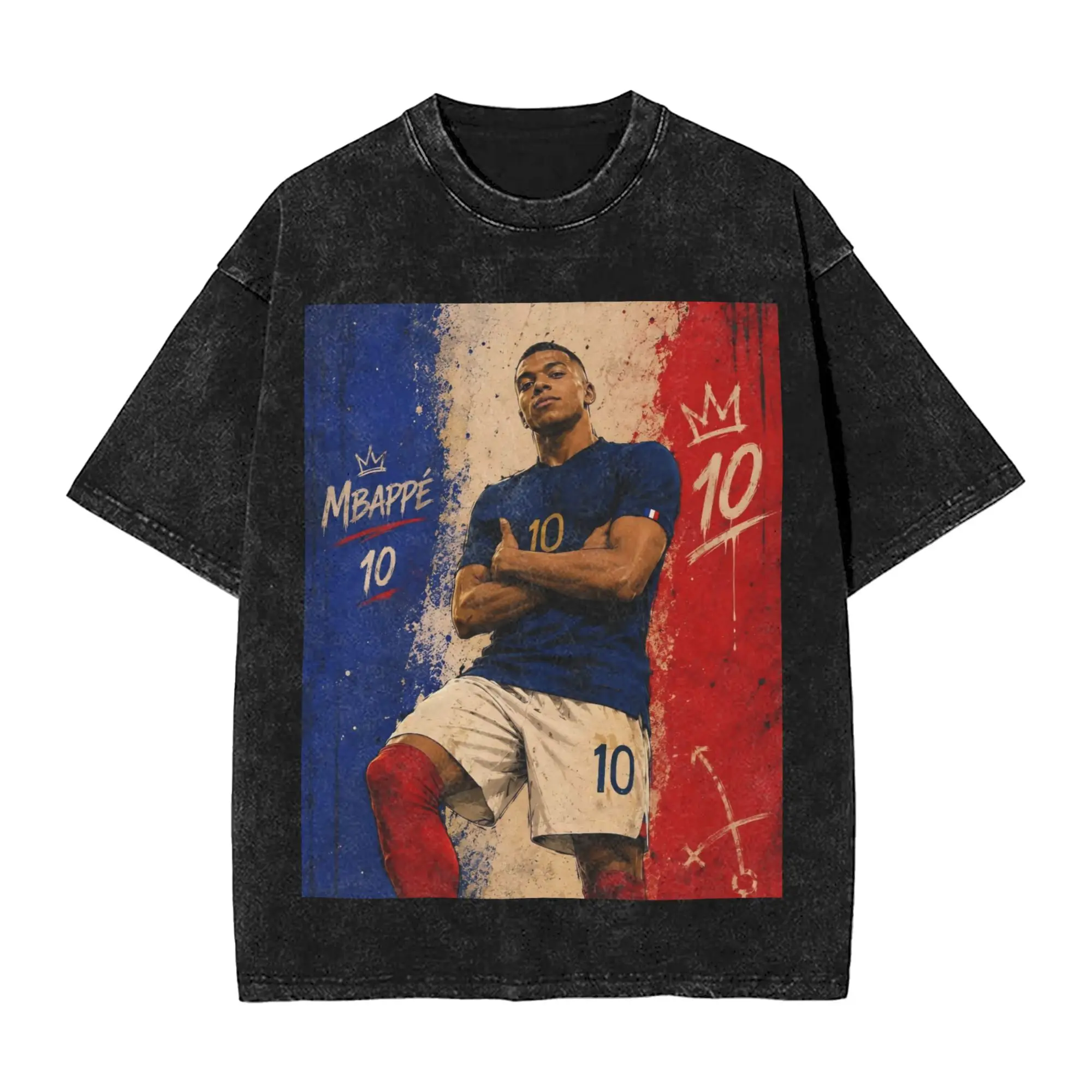 Mbappes Soccer Washed T Shirts Streetwear Hip Hop T-Shirts France Football Tee Shirt for Men Women Short Sleeve Harajuku Summer