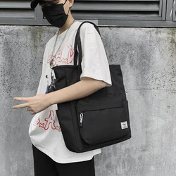 Large Capacity Canvas Tote Bag Men's Style Carry-On School Books Bag Commuting Bag Youth Soft Handbag Oxford Cloth Material