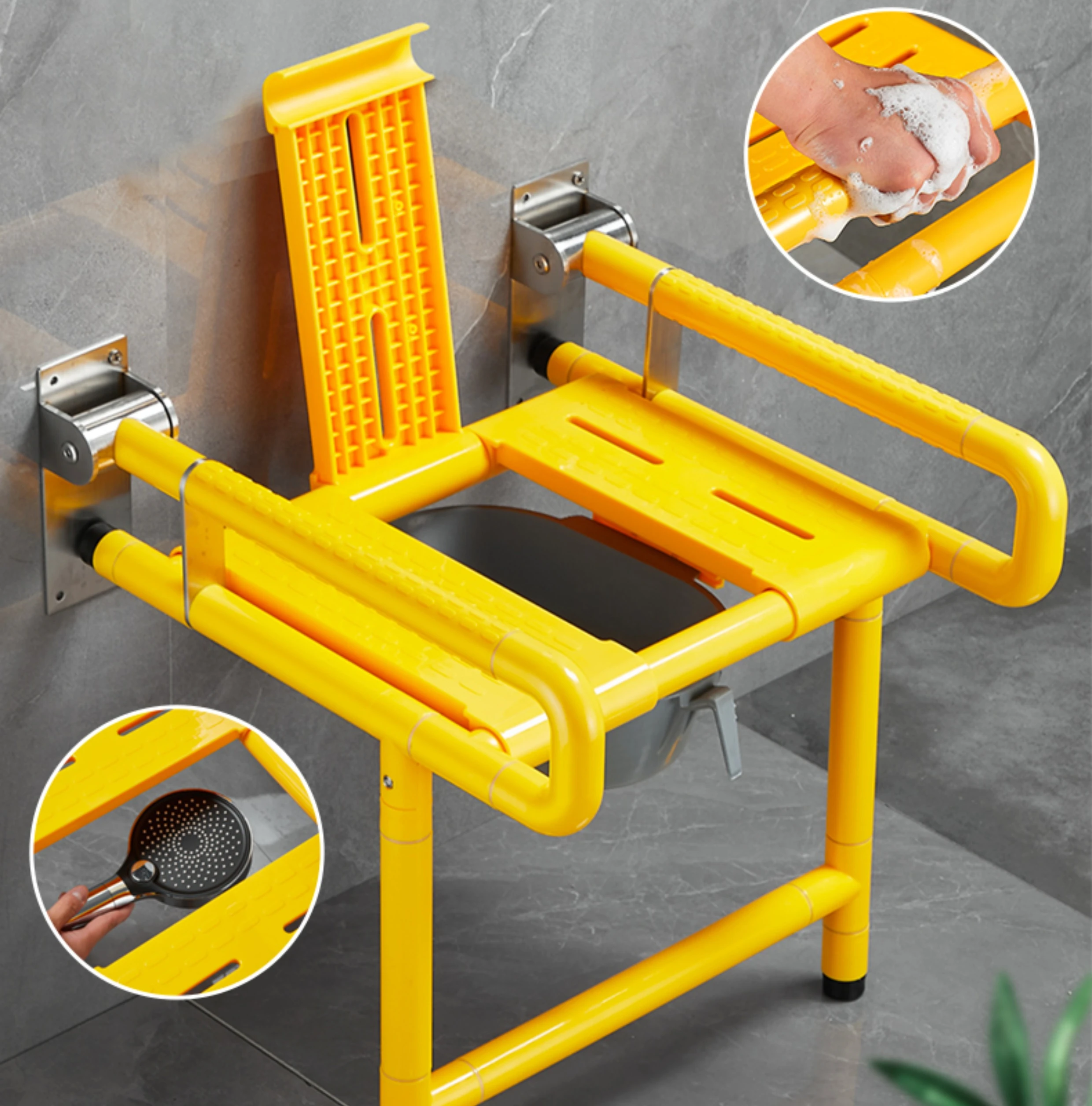 Bathroom folding stool the elderly bathroom non-slip bath chair the elderly pregnant woman bedroom wall-mounted toilet armrest