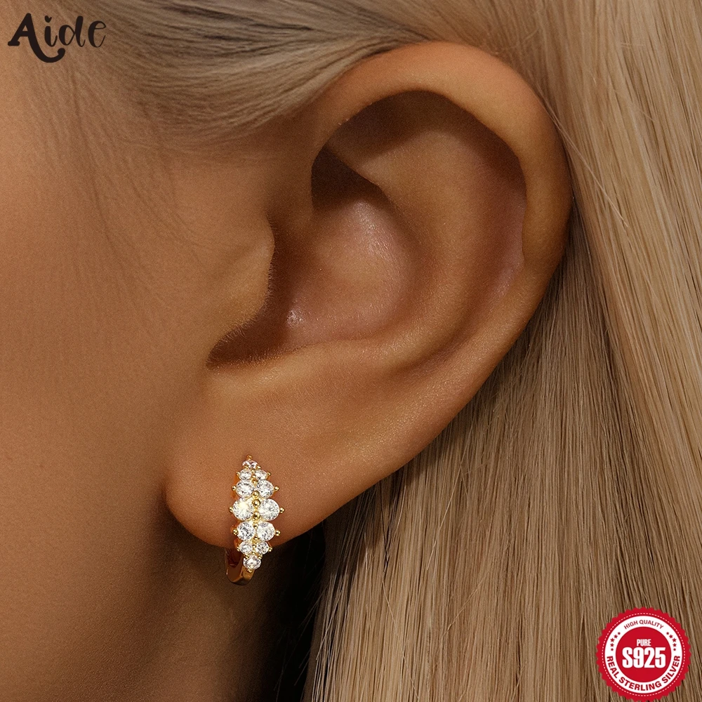 Aide 925 Sterling Silver Hypoallergenic Flower Cluster Zircon Wedding Huggie Earring Colors Crystal 18K Gold Plated Hoop Earring