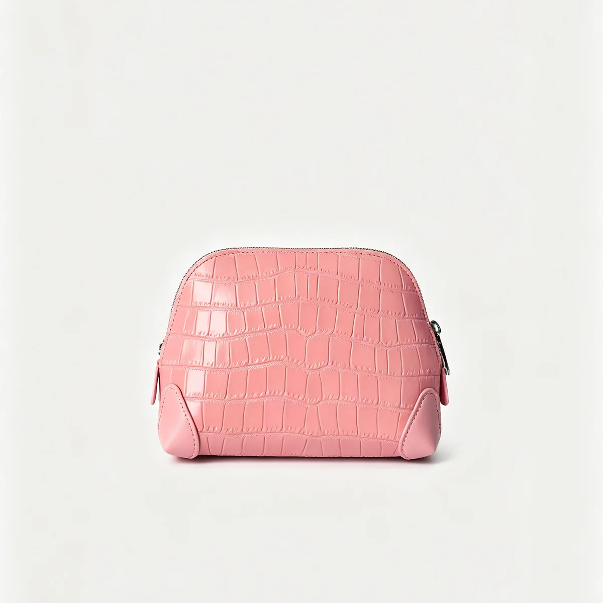 Geprägter Kosmetikbeutel aus Leder mit Krokodil-Optik, großer Stauraum, mehrere Taschen, Handtaschen-Organizer für Toilettenartikel, Reise, rosa Ausführungen. – Detail 37