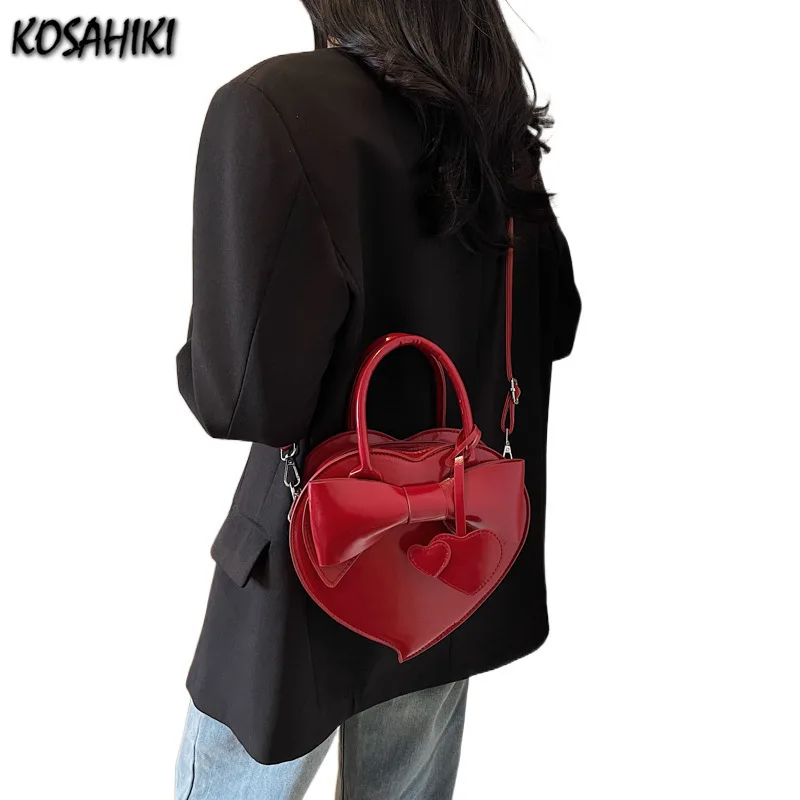 

Korean Chic Bow Women New Gifts Bags Fashion Fairy Y2k Aesthetic Handbags Casual Sweet Heart Shoulder Crossbody Bags Streetwear