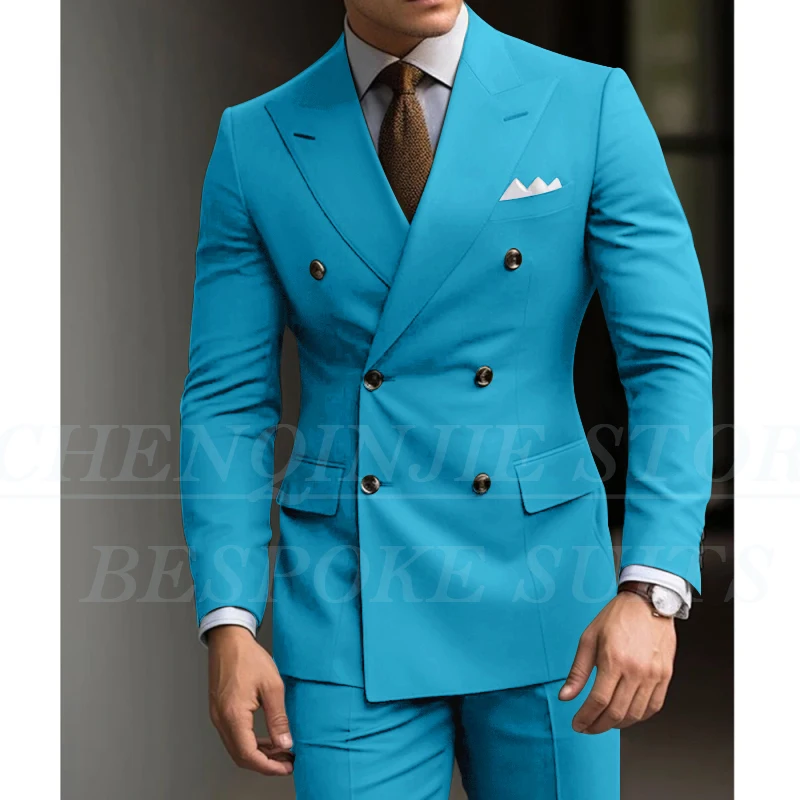 Formal Men\'s Suits Green Slim Fit High Quality Regular Length 2 Piece Jacket Pants Luxury Blazer Full Set Chic Costume Homme