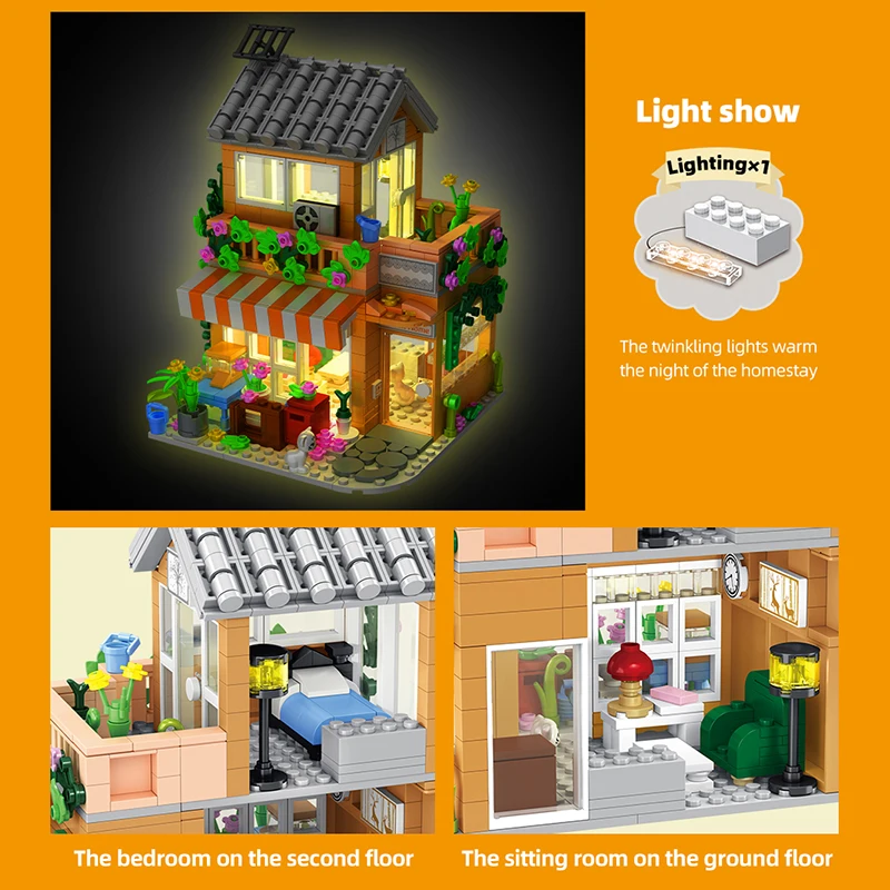 بنة مدينة شارع عرض العمارة الإبداعية الطوب Led ضوء مقهى منزل زهرة متجر لتقوم بها بنفسك نموذج هدايا للأطفال