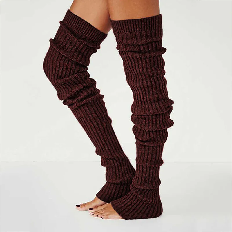1 paar Frauen Winter Beinlinge Gestrickte Dicke Streifen Woolen Plus Lange Bein Socken Über Knie Häkeln Stricken Legging Dance ballett Socken