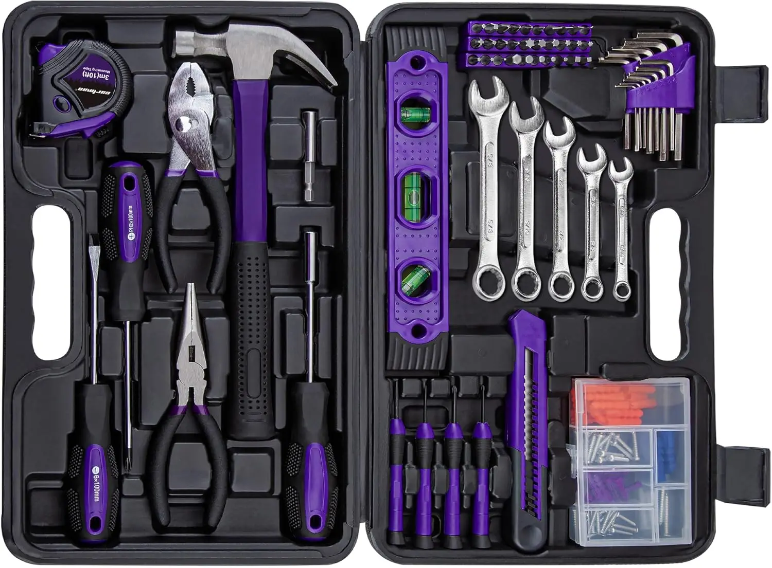 

152-Piece Household Hand Tool Set with Storage Case, All-Purpose Home Repair Kit in Purple