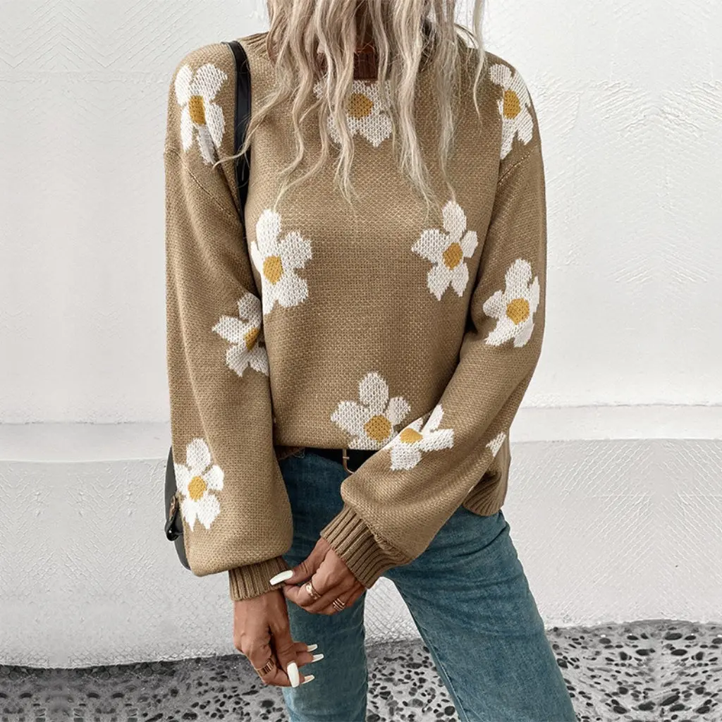 

Women's Long-Sleeved Jacquard Sweater Multi-Color European American Fashion Autumn Winter Popular Independent Station Wholesale